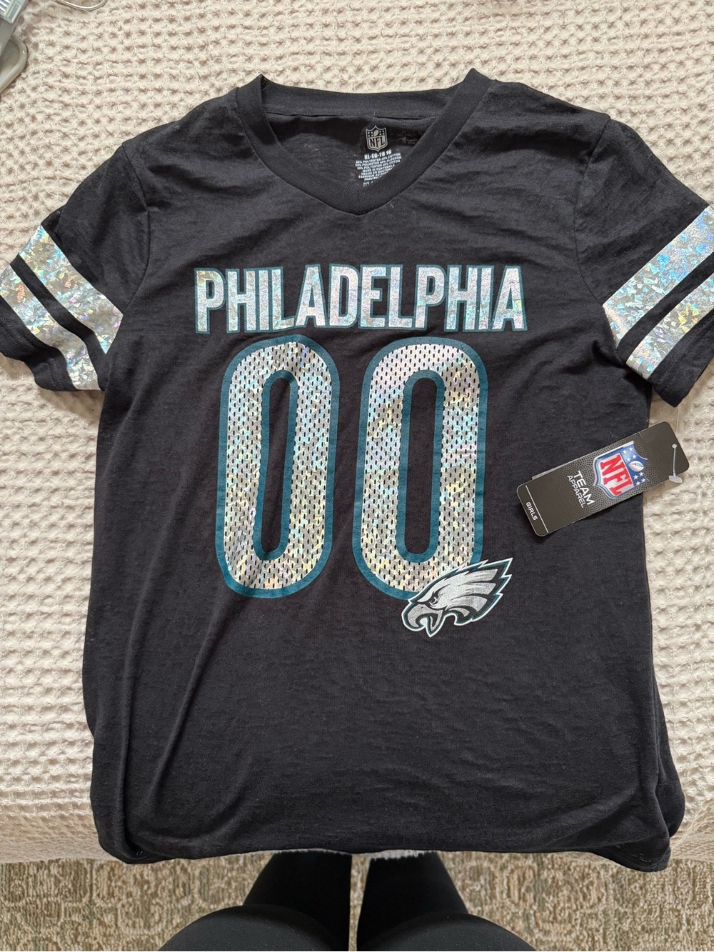NFL Philadelphia Eagles Black Short Sleeve Holographic Logo Tee